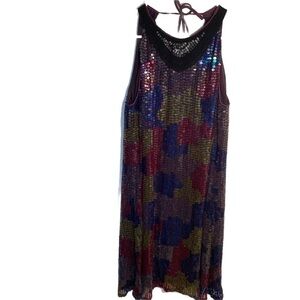 Single Dress Women's Sz Small Sleeveless Shift Dress Geometric Sequins High Neck